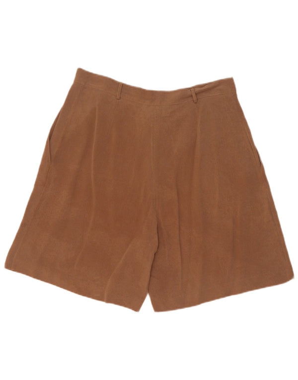 Vintage mujer cintura alta pegado pantalones cortos casuales IT 44 Medio W27 Seda Marrón