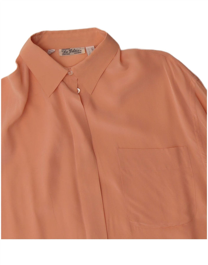 Vintage mujer camisa de gran tamaño blusa Reino Unido 10 pequeña seda rosa