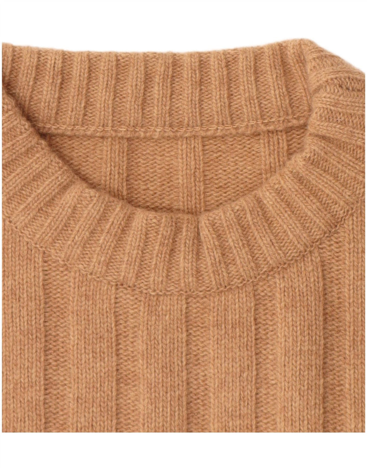 Vintage hombres cuello redondo jersey suéter grande lana beige