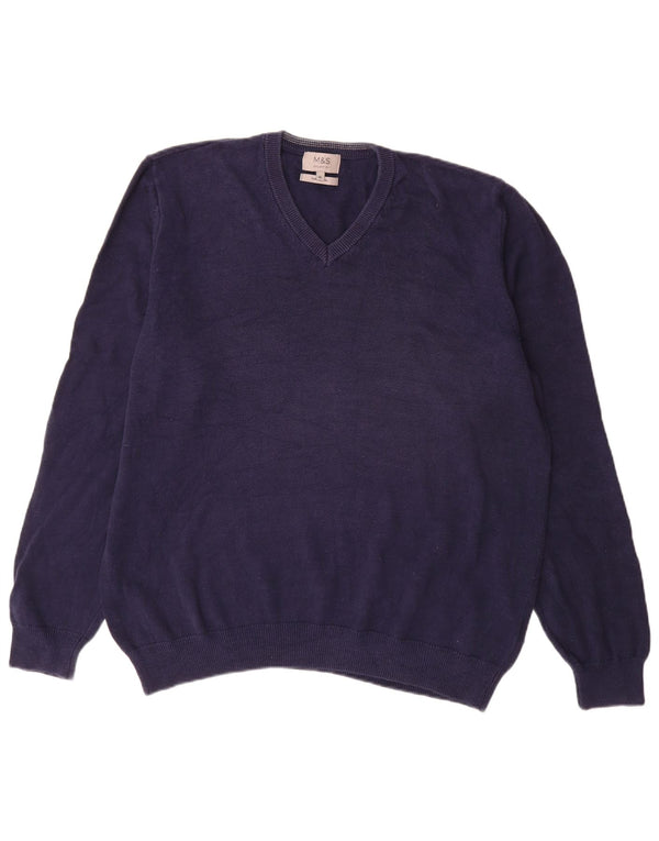 Marks & Spencer Jersey con Cuello en V para Hombre XL Algodón Azul Marino