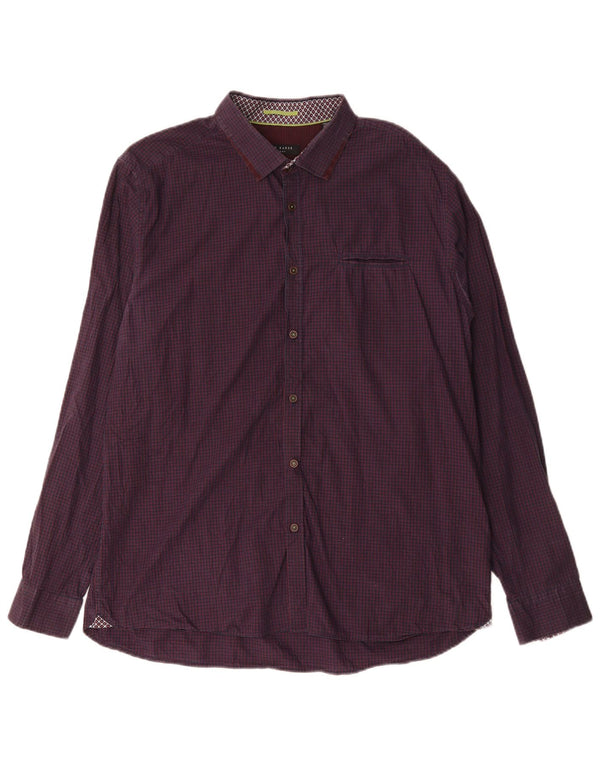 Ted Baker Camisa para hombre Talla 6 2XL Algodón a cuadros morado