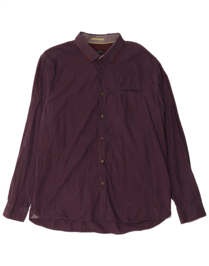 Ted Baker Camisa para hombre Talla 6 2XL Algodón a cuadros morado