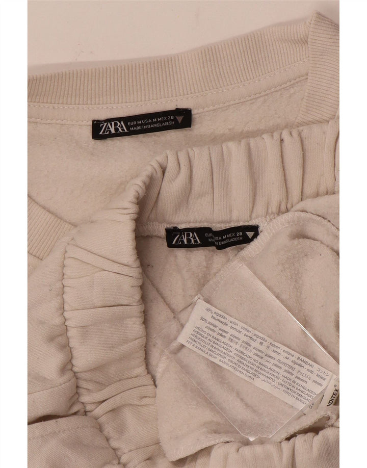 Zara Mujer Crop Full Chándal UK 40 Mediano Algodón Blanco