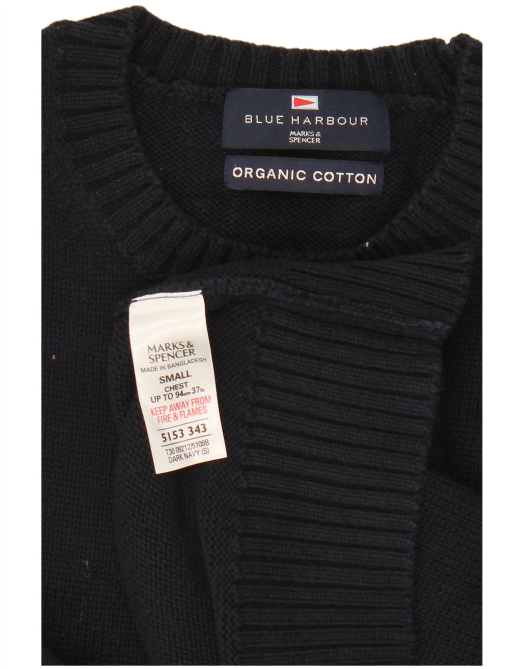 Marks & Spencer Jersey de cuello redondo azul Harbor para hombre, talla pequeña, azul marino