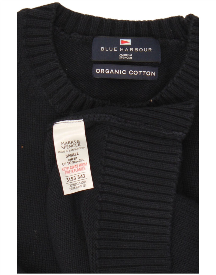 Marks & Spencer Jersey de cuello redondo azul Harbor para hombre, talla pequeña, azul marino