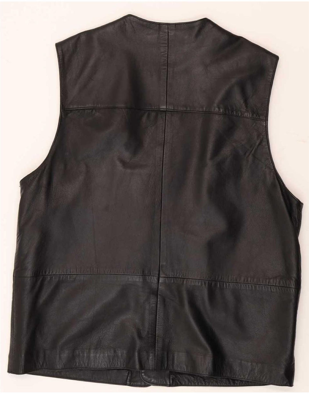 Vintage Hombres Cuero Gilet Reino Unido 38 Medio Negro