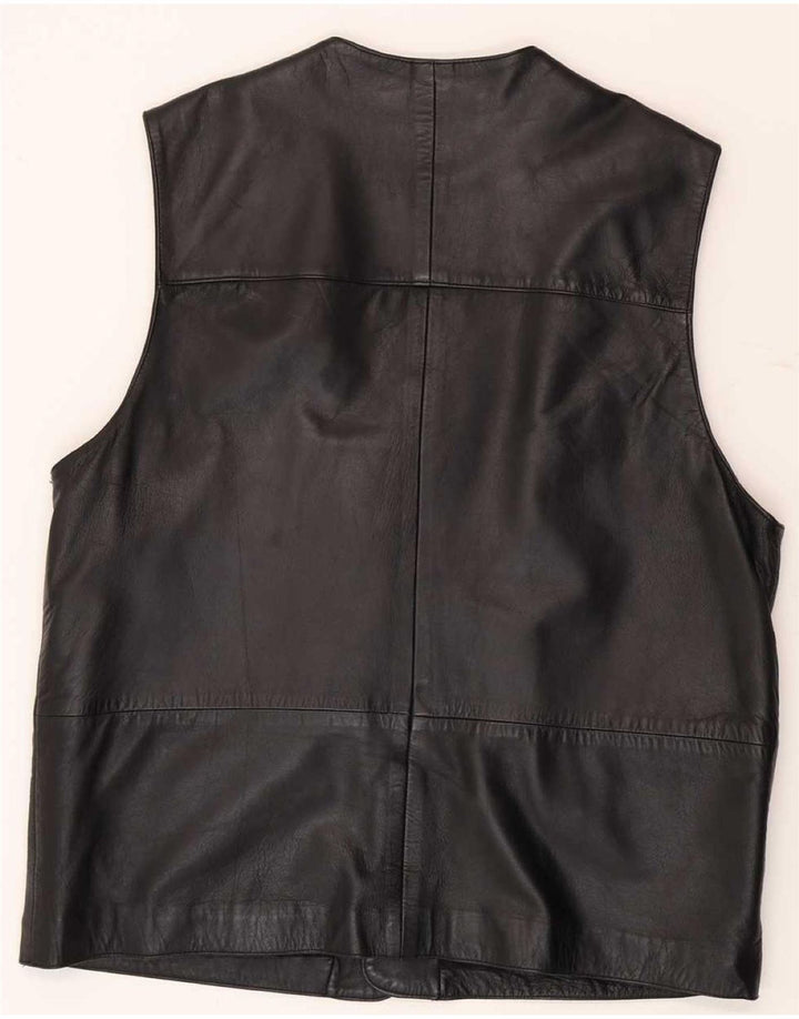 Vintage Hombres Cuero Gilet Reino Unido 38 Medio Negro