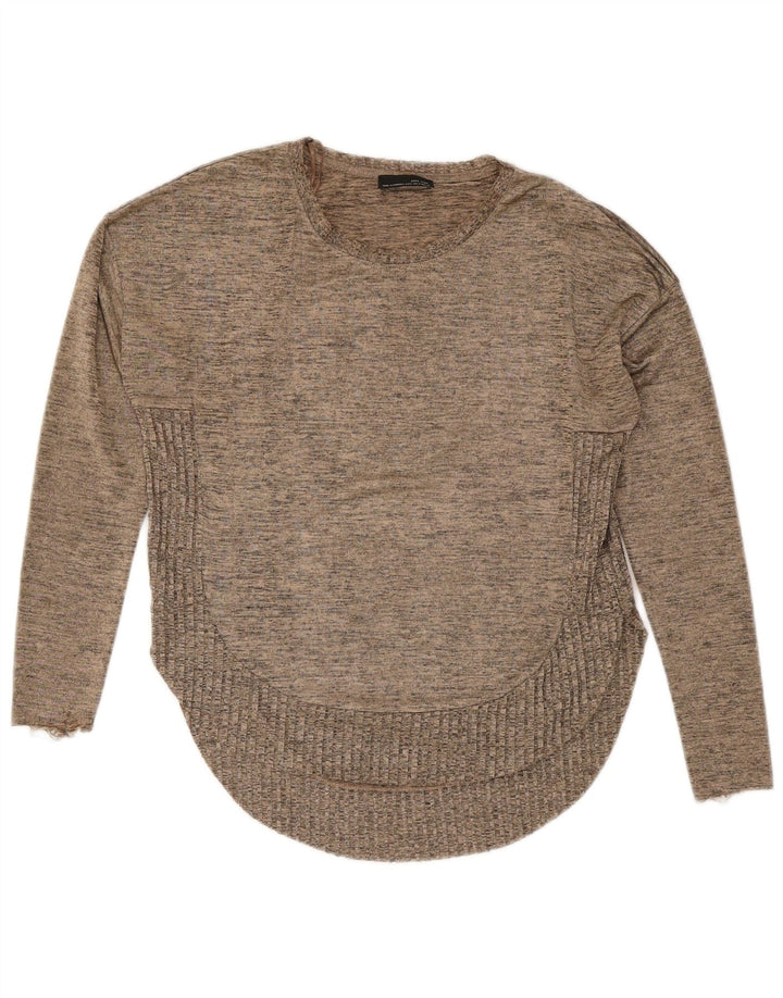 ZARA Jersey de cuello redondo para mujer, talla 40, talla pequeña, gris
