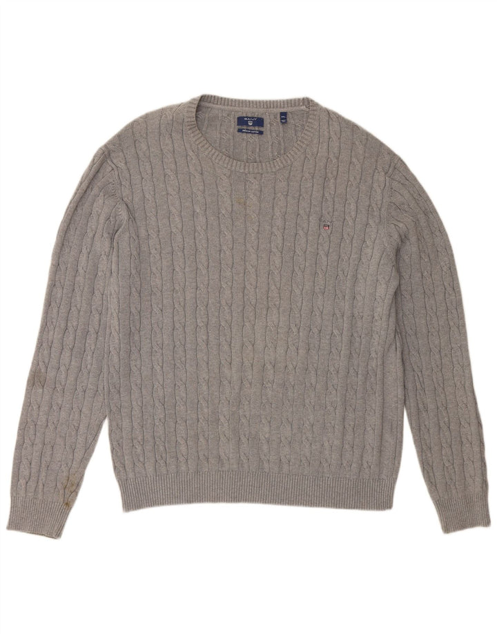 GANT Jersey de cuello redondo para hombre, talla 3XL, algodón gris