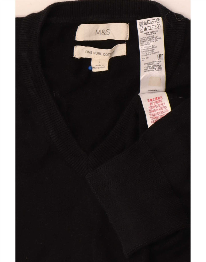 Marks & Spencer - Jersey con cuello en V para hombre, talla grande, algodón negro