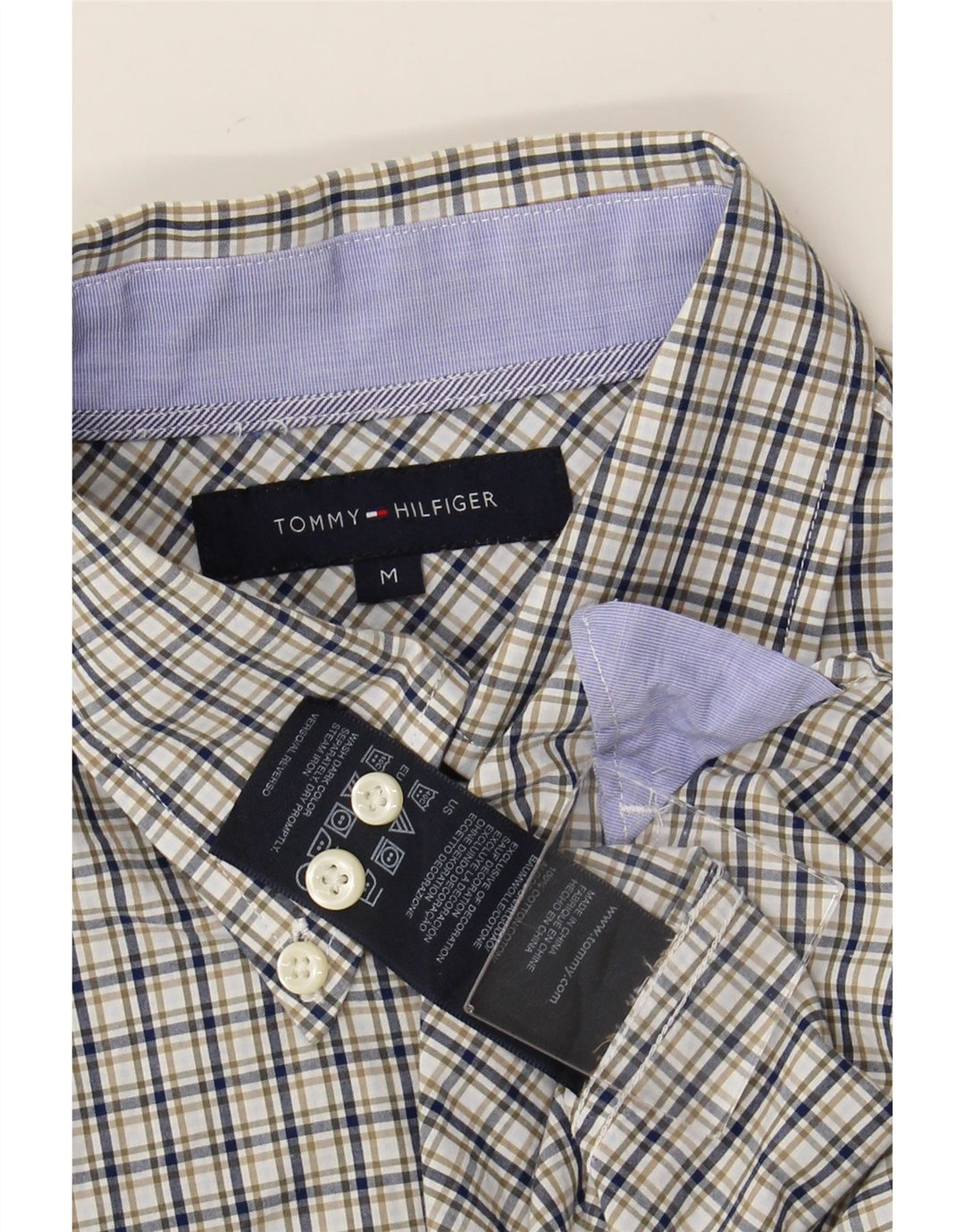 TOMMY HILFIGER Camisa de hombre de algodón a cuadros gris medio