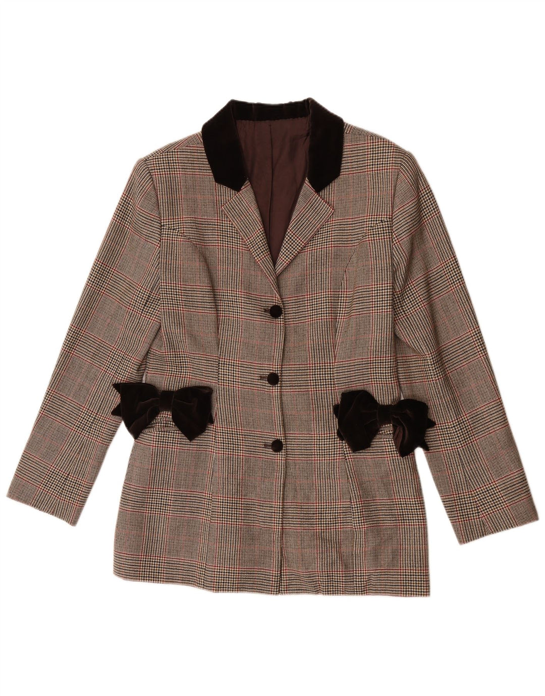 Vintage mujer 3 botones Blazer chaqueta Reino Unido 8 pequeño marrón cuadros