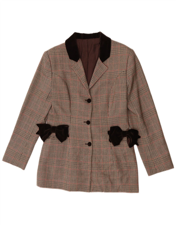 Vintage mujer 3 botones Blazer chaqueta Reino Unido 8 pequeño marrón cuadros