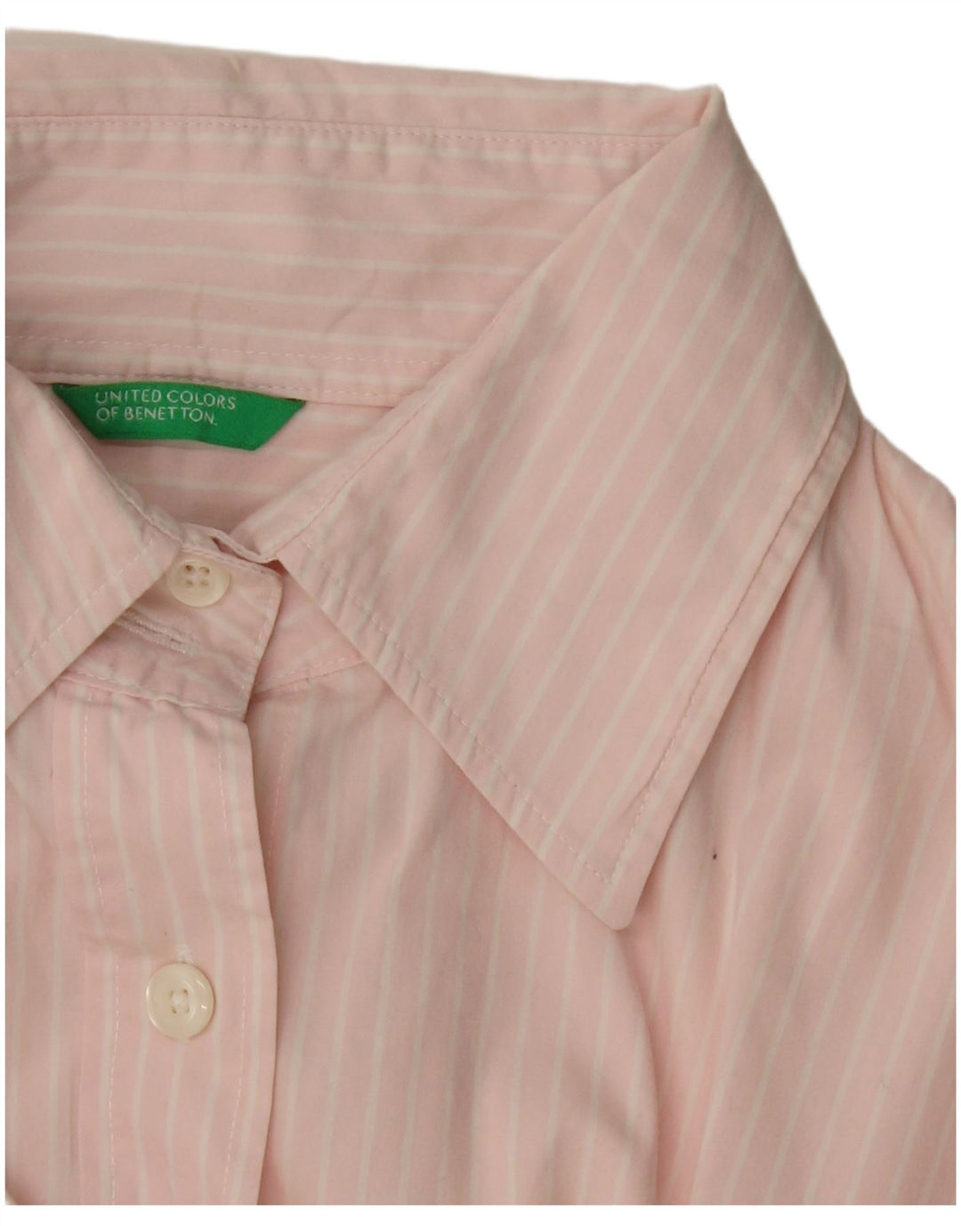 BENETTON Camisa de manga corta para mujer UK 46 Large Pink Pinstripe