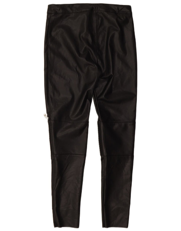 Zara Mujer Pantalones Slim De Piel Sintética Medianos W28 L27 Poliéster Negro