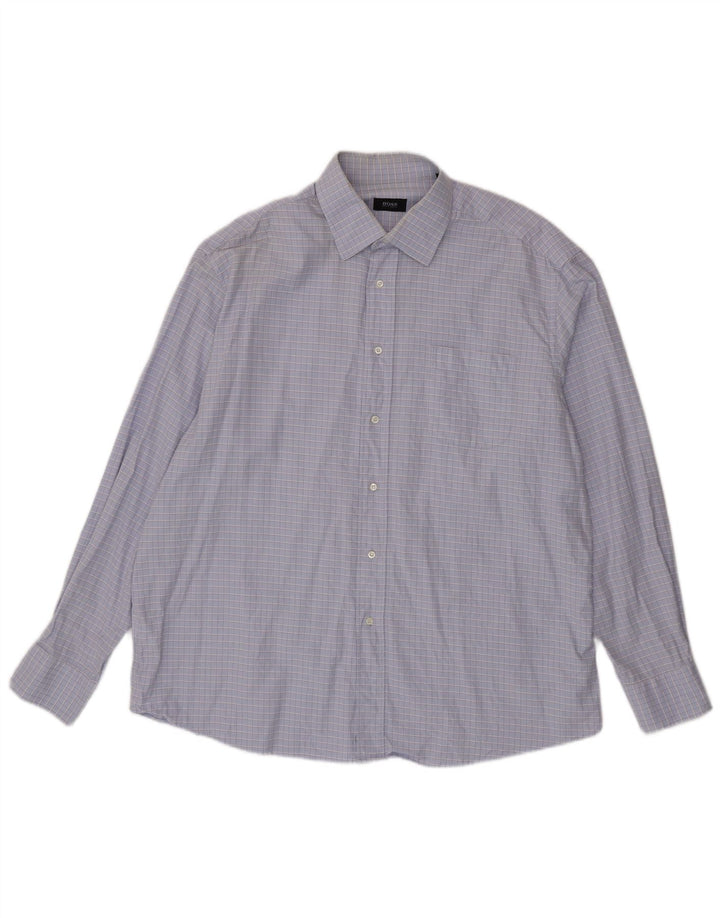 Camisa HUGO BOSS para hombre Talla 45 17 1/2 XL Algodón a cuadros morado