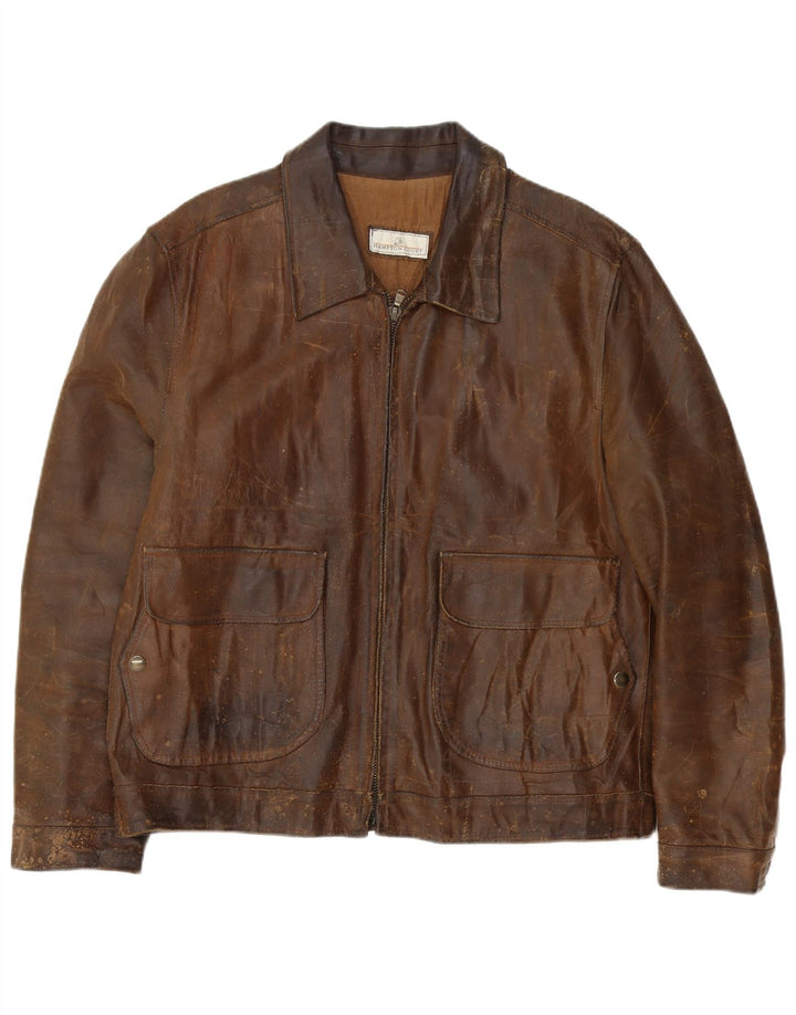 Chaqueta de cuero vintage para hombre IT 54 2XL cuero marrón