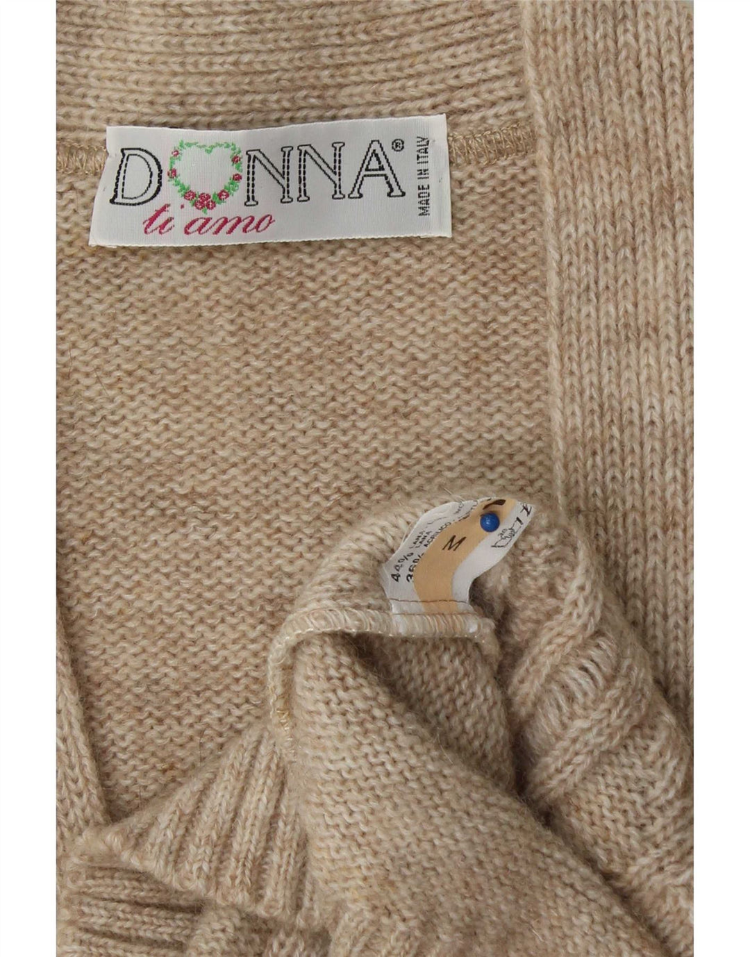 Vintage mujer oversized Cardigan suéter Reino Unido 14 lana beige media