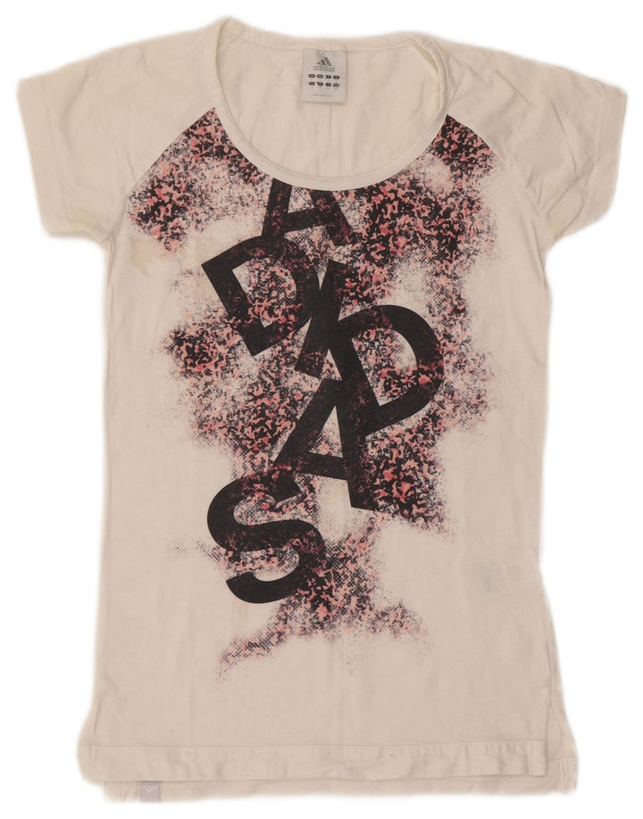 ADIDAS Camiseta gráfica para mujer Top UK 10 Small White Animal Print Cotton