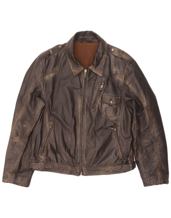 Chaqueta de cuero militar vintage para hombre IT 56 3XL Marrón
