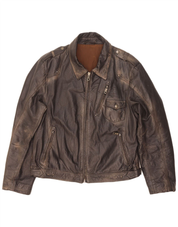 Chaqueta de cuero militar vintage para hombre IT 56 3XL Marrón