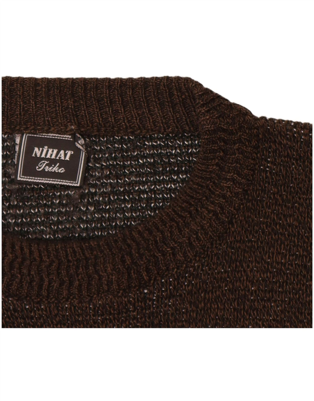 VINTAGE Jersey de cuello redondo para hombre XL Marrón Colorblock Acrílico