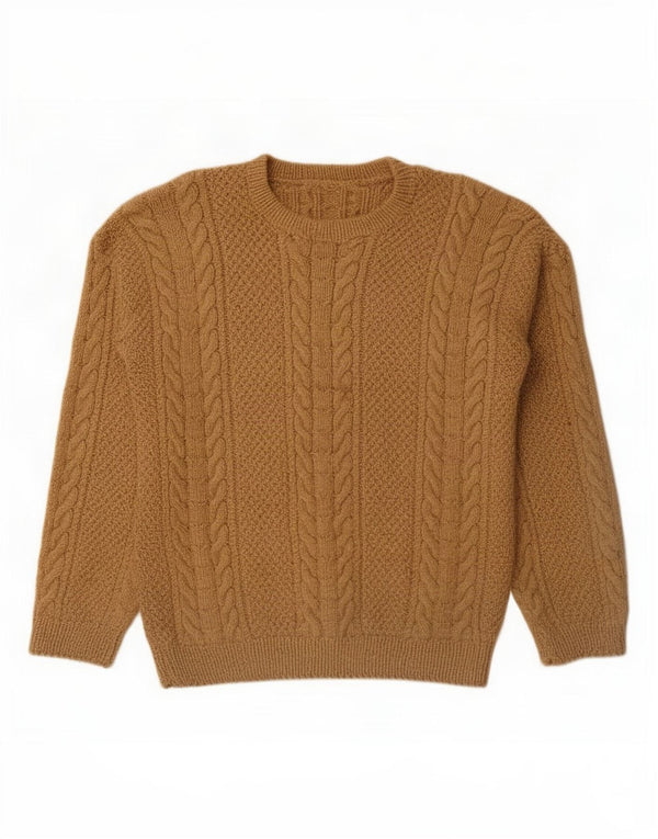 Vintage hombres cuello redondo jersey suéter grande marrón