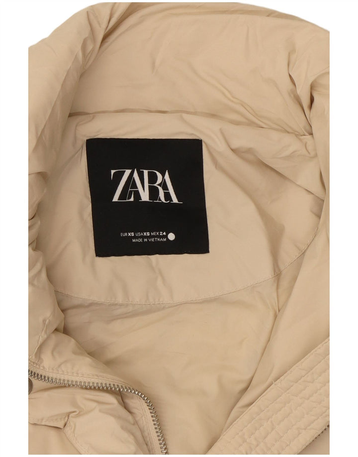 ZARA Mujer Abrigo Acolchado Extragrande UK 6 XS Poliéster Beige