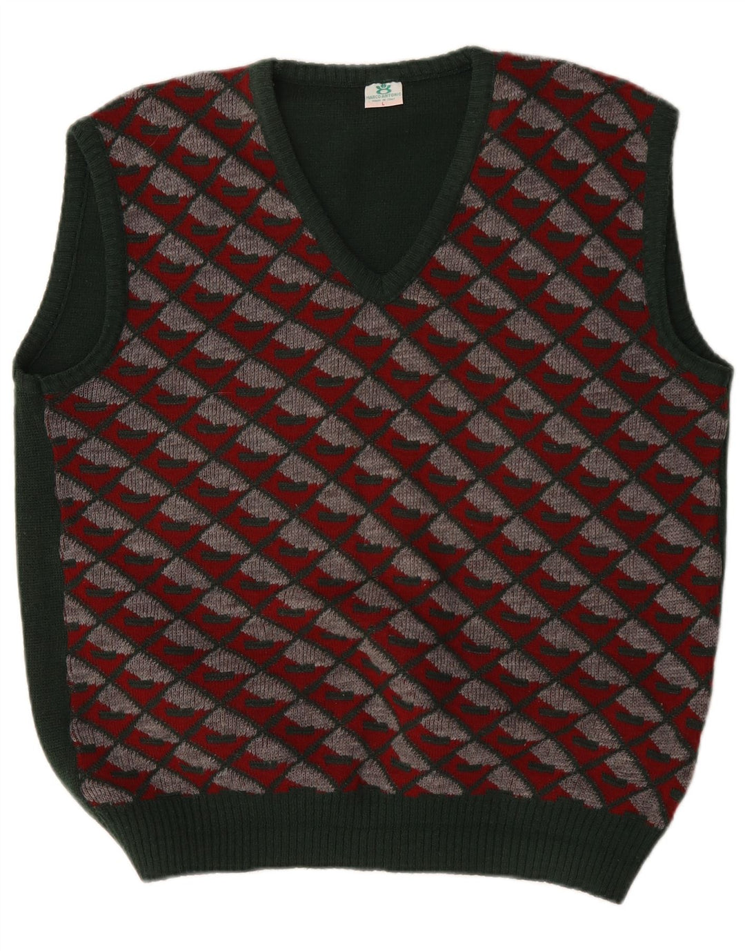 Vintage hombres chaleco tanque top grande verde Argyle/Diamond poliacrílico