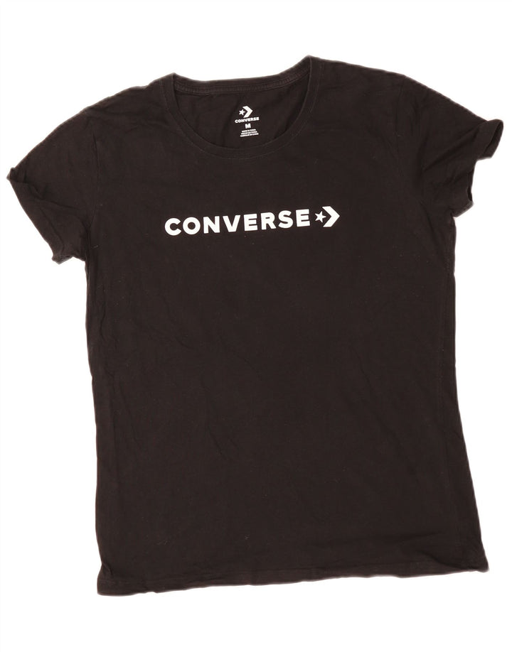 CONVERSE Camiseta gráfica para mujer Top UK 14 Mediano Algodón negro