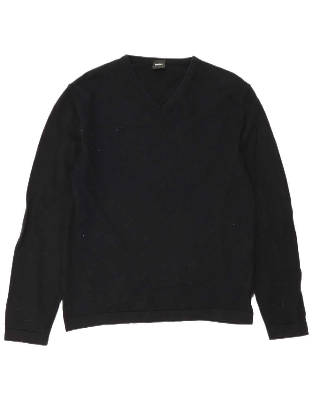 HUGO BOSS Hombre | Jersey con cuello en V de lana virgen negro mediano