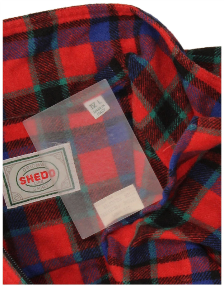 Vintage hombres pullover franela camisa grande rojo comprobar poliéster