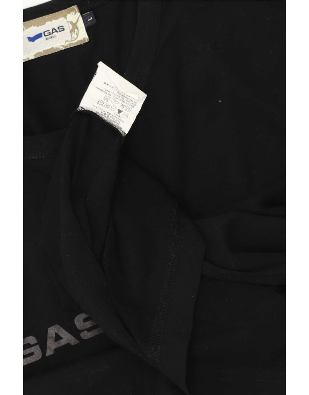 Gas Mens Graphic Top Manga Larga Grande Algodón Negro