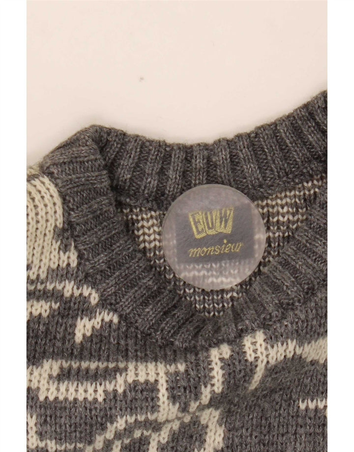 Vintage hombres patrón abstracto cuello redondo jersey suéter pequeño gris