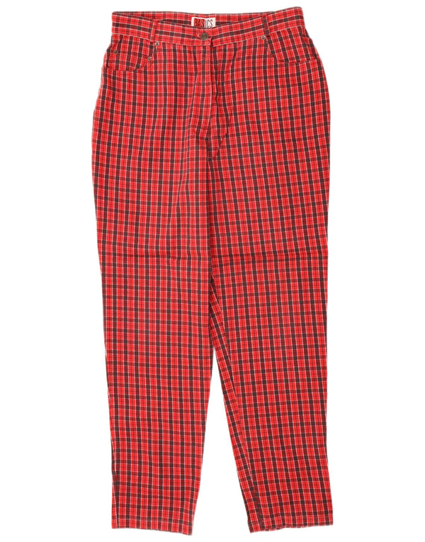 Basics Pantalones casuales de cintura alta para mujer UK 40 Large W30 L30 Red Check