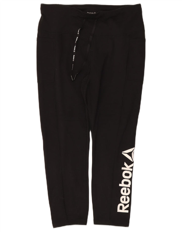 REEBOK Womens Graphic Tracksuit Trousers UK 16 Large  Black