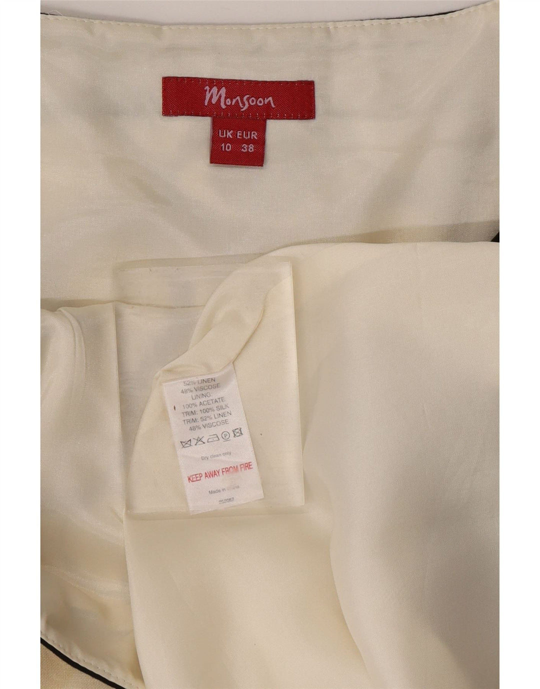 MONSOON Vestido acampanado sin mangas para mujer UK 40 Pequeño lino geométrico negro