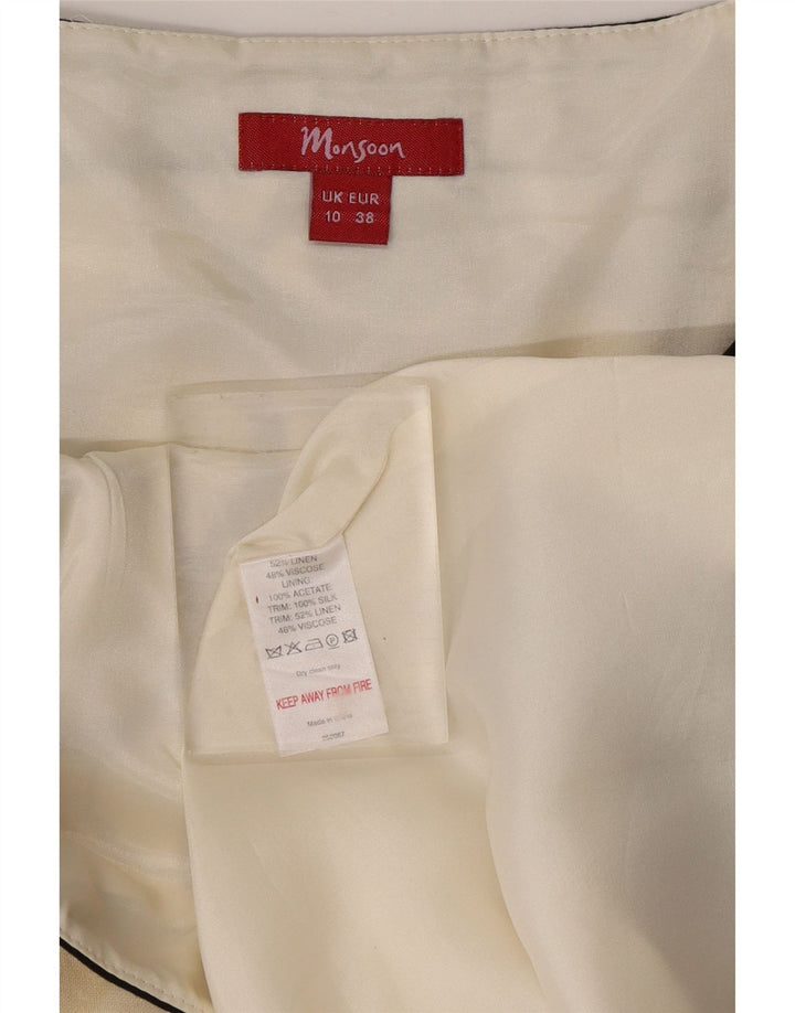 MONSOON Vestido acampanado sin mangas para mujer UK 40 Pequeño lino geométrico negro