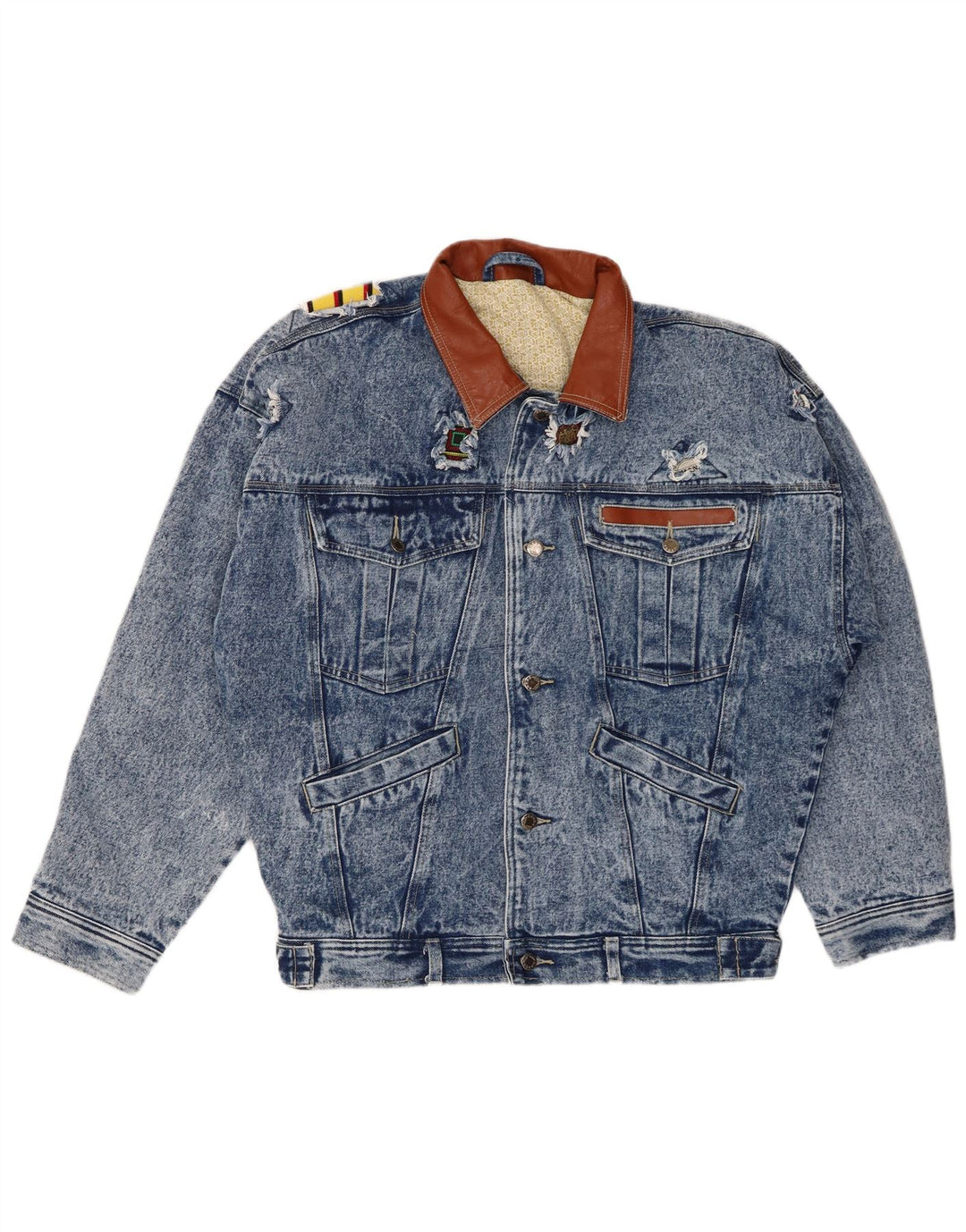 Vintage hombres chaqueta de mezclilla desgastada EU 50 poliéster azul grande