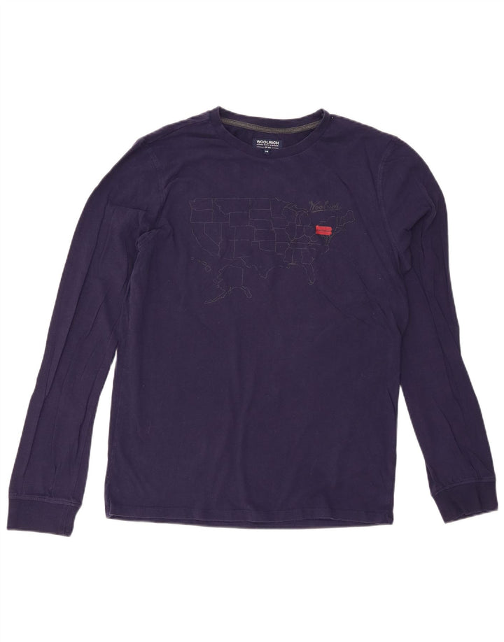 WOOLRICH Womens Graphic Top Long Sleeve UK 16 Large  Navy Blue