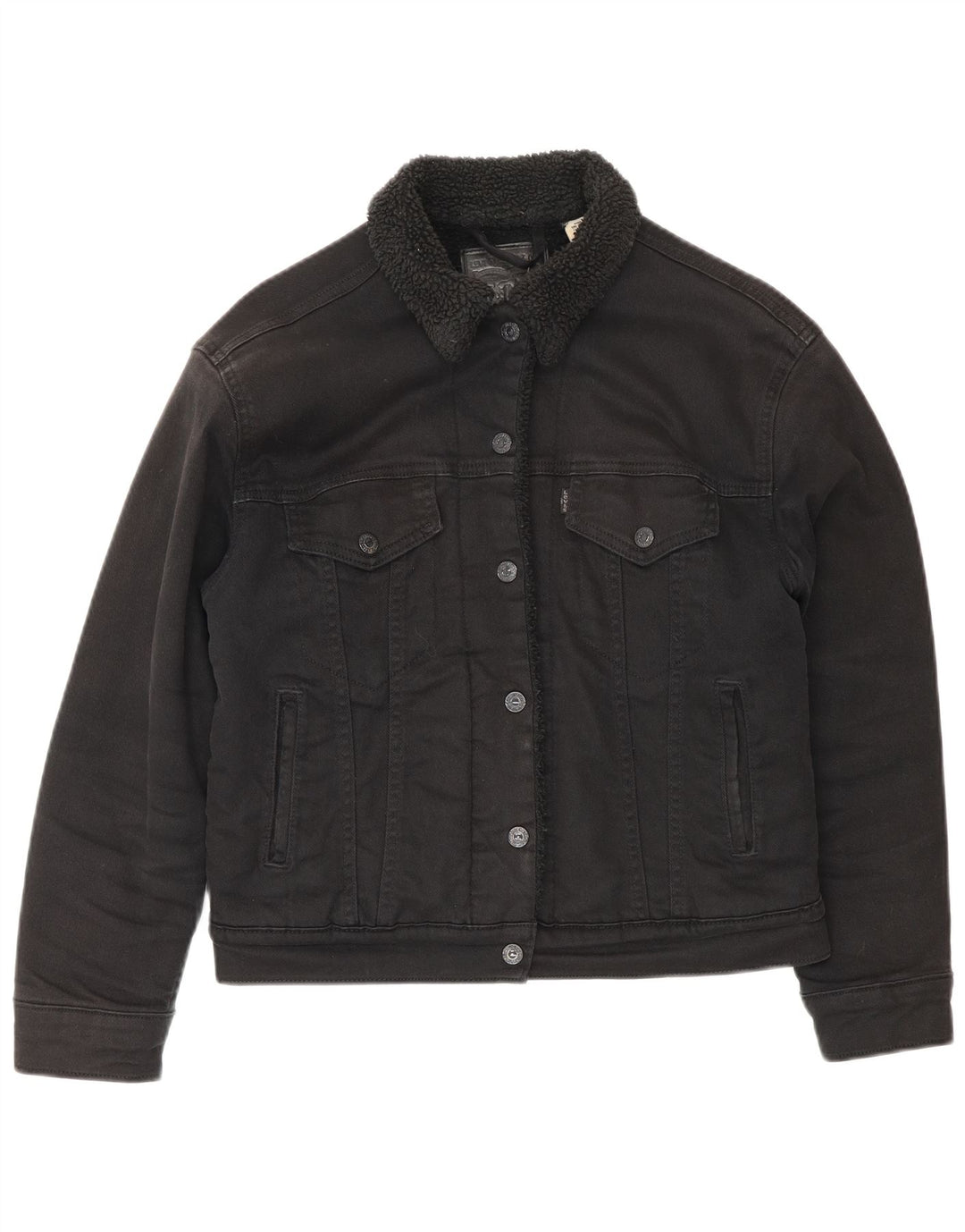Levi's Chaqueta Sherpa Vaquera para Mujer UK 10 Small Algodón Negro