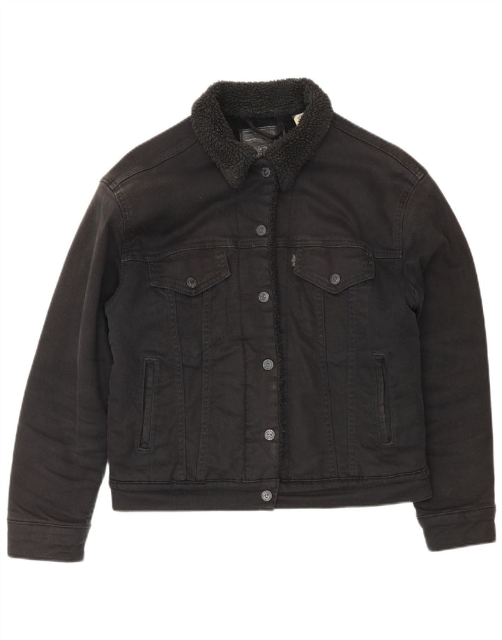 Levi's Chaqueta Sherpa Vaquera para Mujer UK 10 Small Algodón Negro