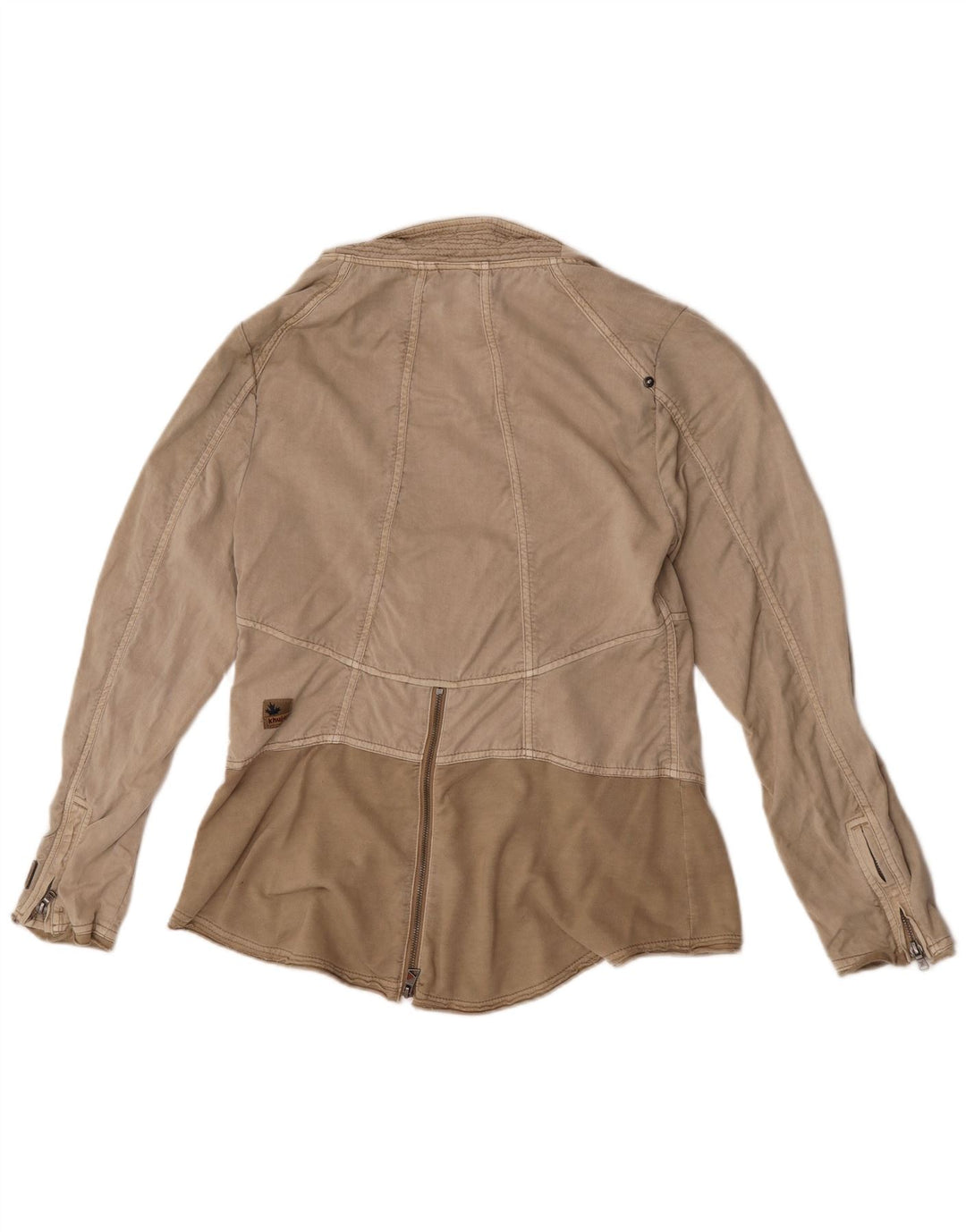 KHUJO Chaqueta motera para mujer UK 44 Medium Beige Colorblock Lyocell
