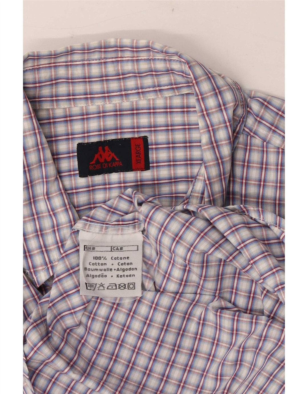 Kappa Hombre Camisa Manga Corta XL Azul Cuadros Algodón