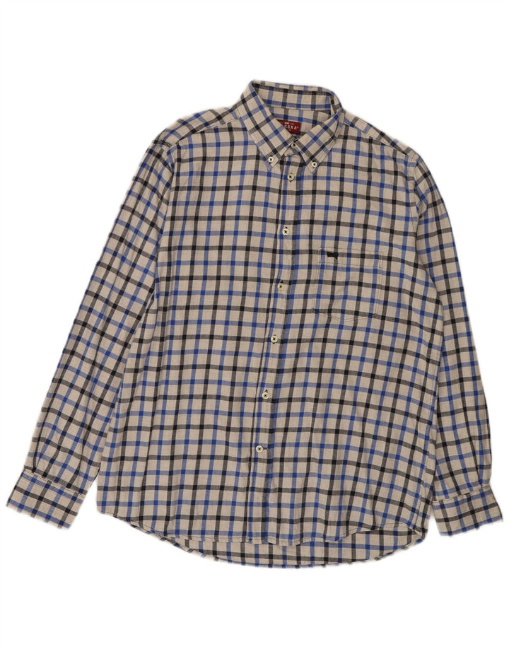 CARRERA Camisa de franela de corte regular para hombre Algodón a cuadros azules grandes