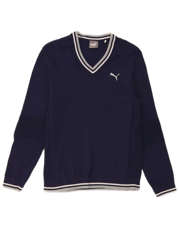 Puma - Jersey con cuello en V para hombre, talla pequeña, nailon azul marino