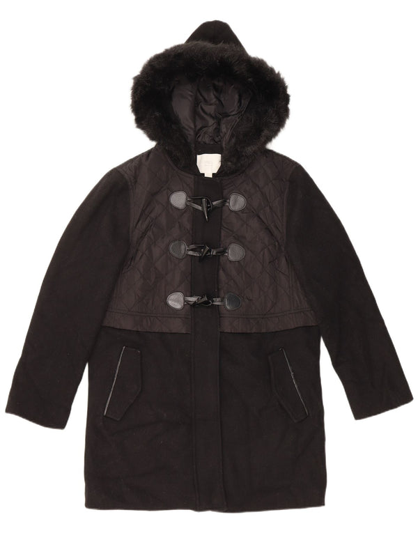 Marks & Spencer - Trenca con capucha para mujer, talla 40, talla pequeña, lana negra