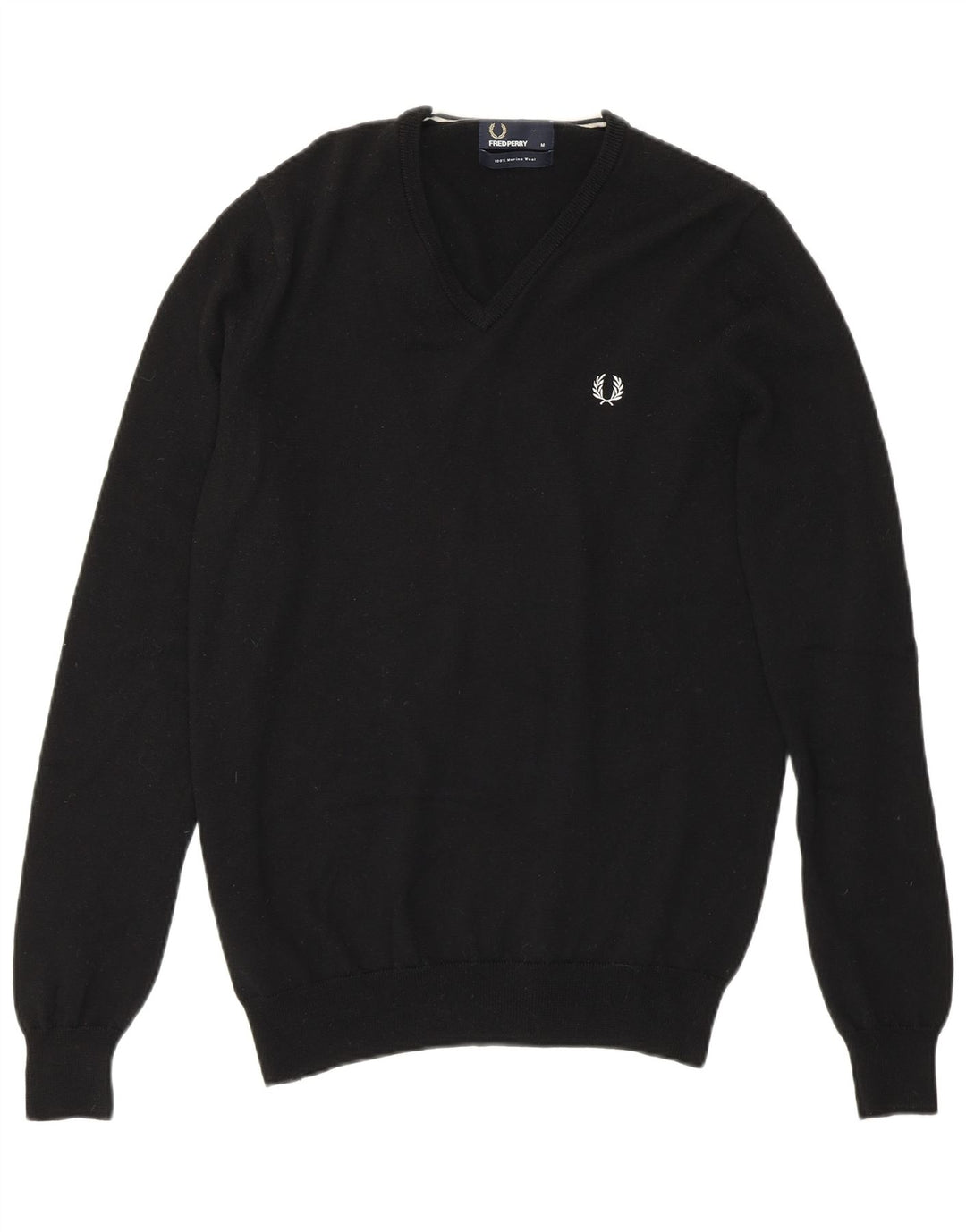 Fred Perry Jersey Con Cuello En V Para Hombre Lana Merino Negra Mediana