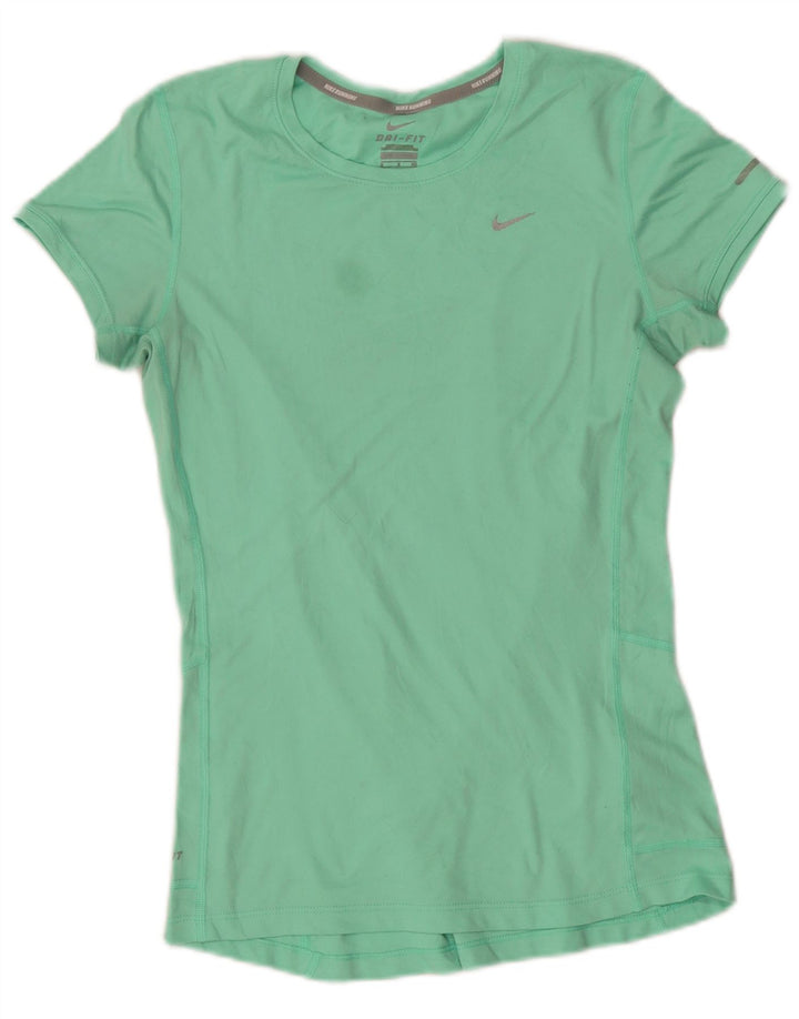 NIKE Mujer Dri Fit Camiseta Top UK 10 Small Verde Poliéster