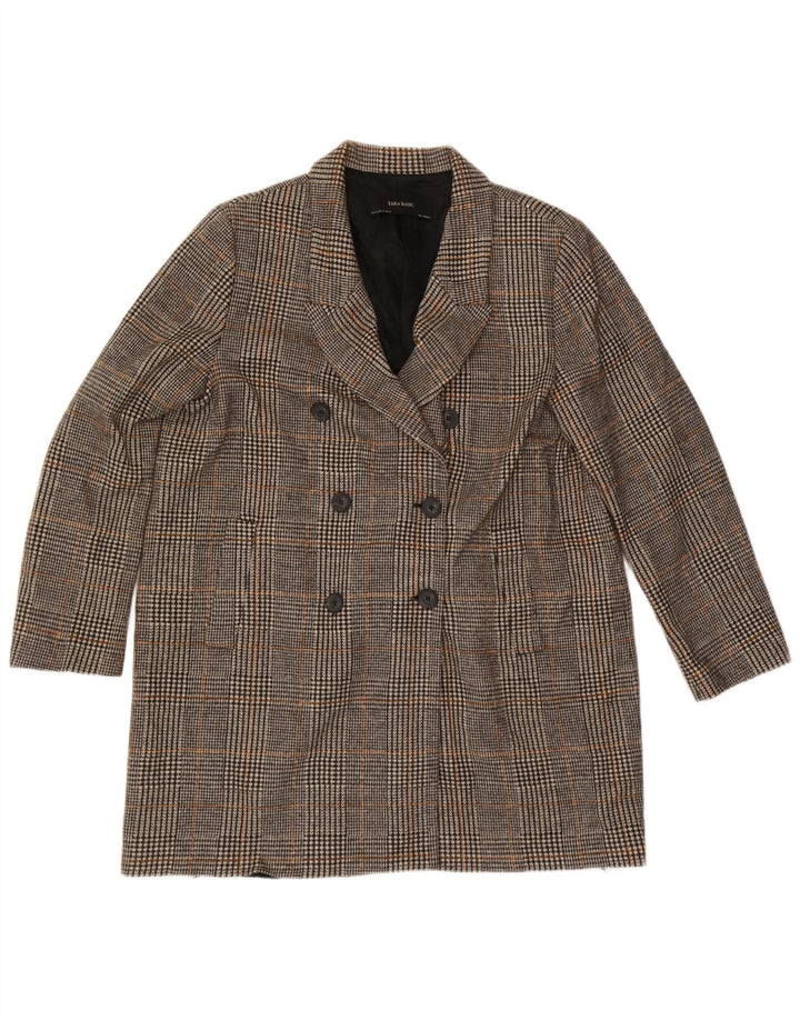ZARA Mujer Abrigo Cruzado ES 39 2XL Poliéster Pata De Gallo Gris